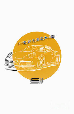 Wall Art featuring the digital art Outline Porsche 911 Brown by Stefano Senise