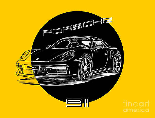 Wall Art featuring the digital art Outline Porsche 911 by Stefano Senise