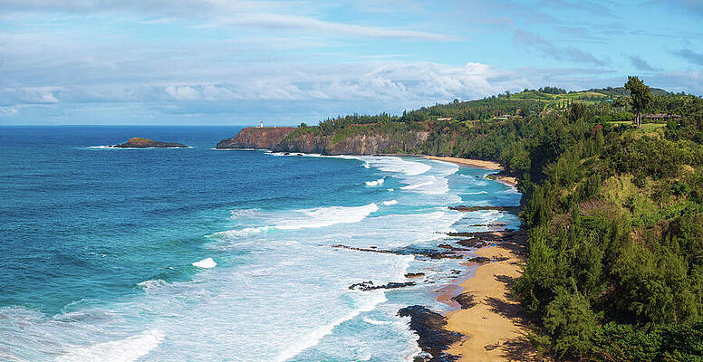 Wall Art featuring the photograph Overhead View Of Kauapea Or Secret Beach To Kilauea Lighthouse by Steven Heap