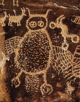 Landscape Photograph - Owl Petroglyph Close Up, Vertical - Nine Mile Canyon, Utah by Abbie Warnock