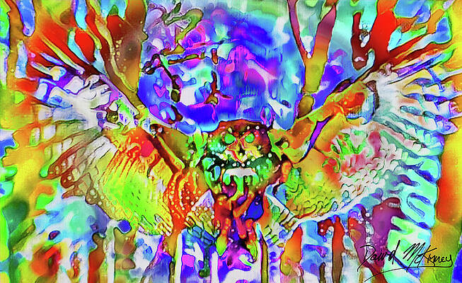 Wall Art featuring the digital art Owl Wings Open Color Variant 2 by David McKinney