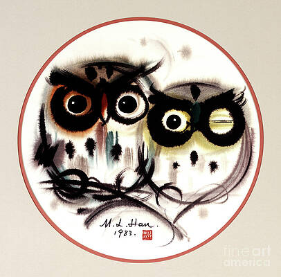 China Painting - Owls by Han Meilin