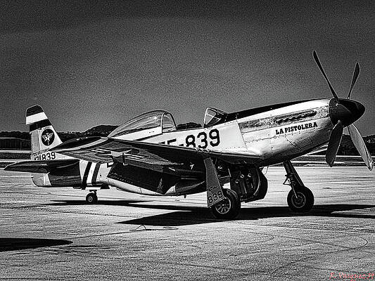 Sky Wall Art featuring the photograph P-51 Cadillac Of The Sky's BW by Rene Vasquez