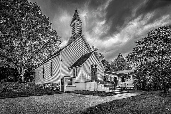 Wall Art featuring the photograph PA Chapel In The Fall BW by Susan Candelario