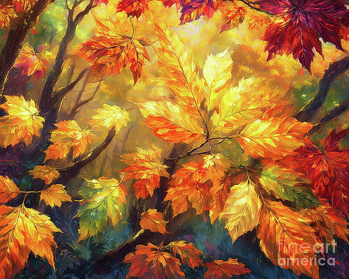 Nature Wall Art featuring the ai art Painted Autumn Leaves by Macro Abundance
