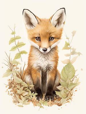 Wall Art featuring the painting Painted Fox Amidst The Floras by Land of Dreams