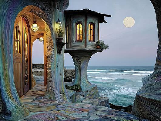 Whimsical Seaside Cottage at Dusk Digital Art