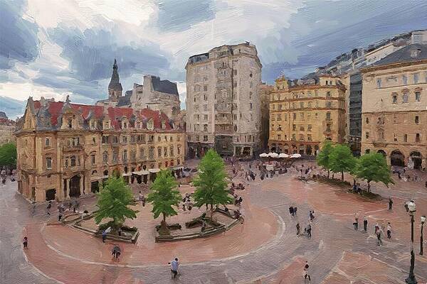 Tree Digital Art - Painting Of A Bustling City Square by Nature Oil Painting