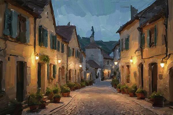 Architecture Digital Art - Painting Of A Charming European Village by Nature Oil Painting