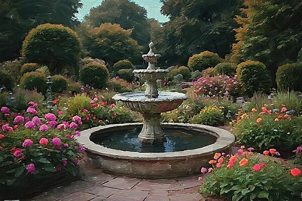 Serene Digital Art - Painting Of A Classical English Garden by Nature Oil Painting