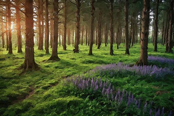 Tree Digital Art - Painting Of A Mystical Forest At Dusk by Nature Oil Painting