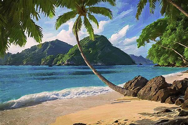 Tree Digital Art - Tropical Beach Painting by Nature Oil Painting