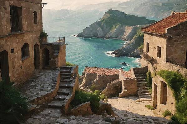 Serene Digital Art - Beach House Painting On Canvas by Nature Oil Painting