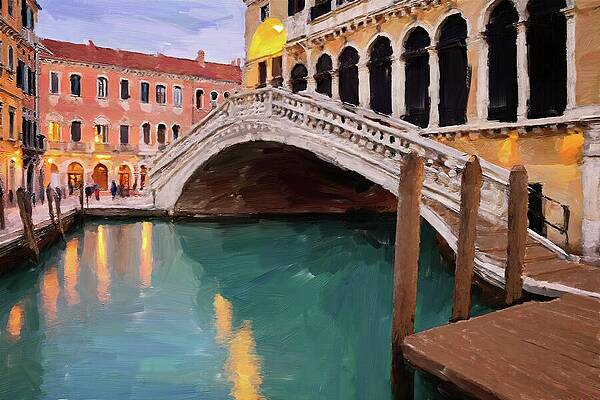 Architecture Digital Art - Painting Of A Romantic Venetian Canal by Nature Oil Painting