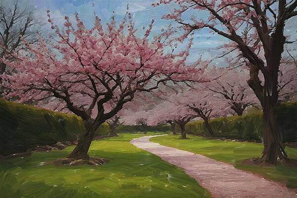 Tree Digital Art - Cherry Blossom Oil Painting by Nature Oil Painting