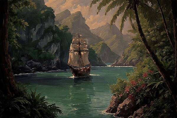 Tree Digital Art - Painting Of A Vibrant Tropical Island by Nature Oil Painting