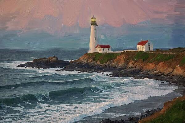 Serene Digital Art - Coastal Lighthouse Painting by Nature Oil Painting