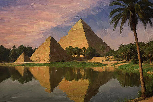 Tree Digital Art - Painting Of An Ancient Egyptian Pyramid by Nature Oil Painting
