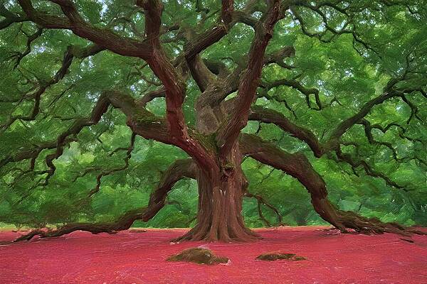 Serene Digital Art - Painting Of An Ancient Oak Tree by Nature Oil Painting