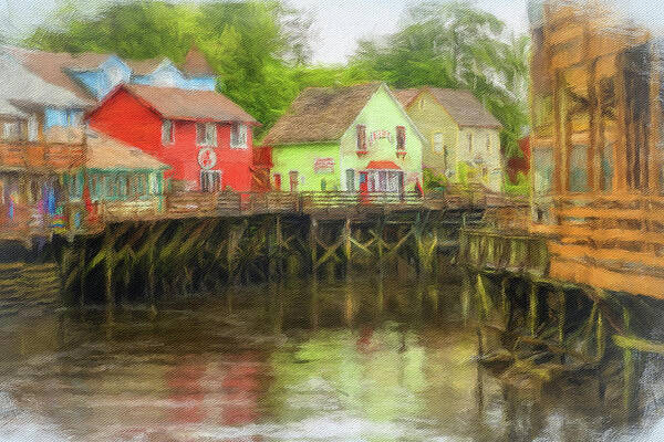 Wall Art featuring the photograph Painting Of Creek Street Wharf In Ketchikan Alaska by Steven Heap