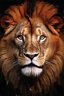Wildlife Digital Art - Painting Of Lion King Face by Nature Oil Painting