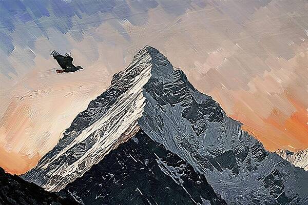 Serene Digital Art - Painting Of Mount Everest Peak by Nature Oil Painting