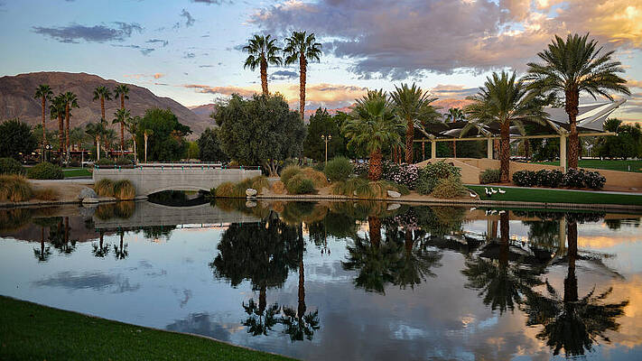 Water Photograph - Reflections At Dawn, Palm Desert Civic Center Park by Bonnie Colgan