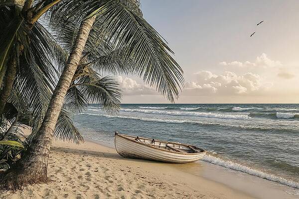 Serene Beach with Palm Trees Digital Art