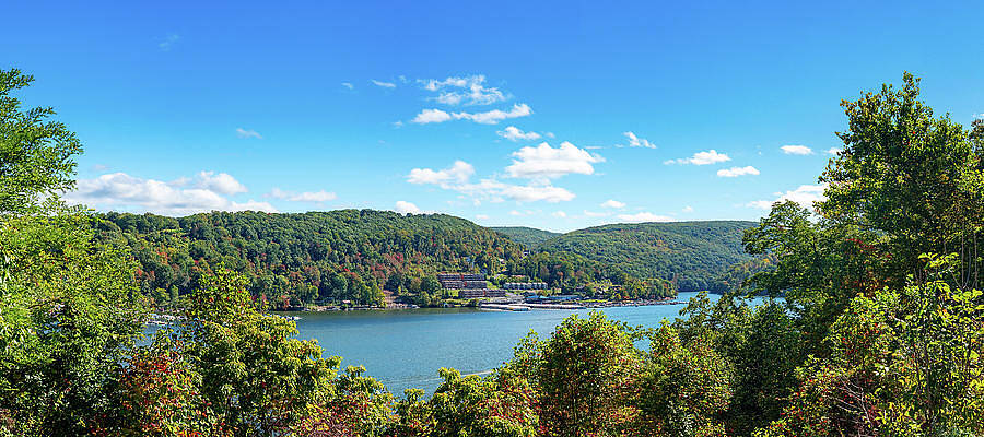 Fall Wall Art featuring the photograph Panorama Of Fall Colors On Cheat Lake In Morgantown WV by Steven Heap