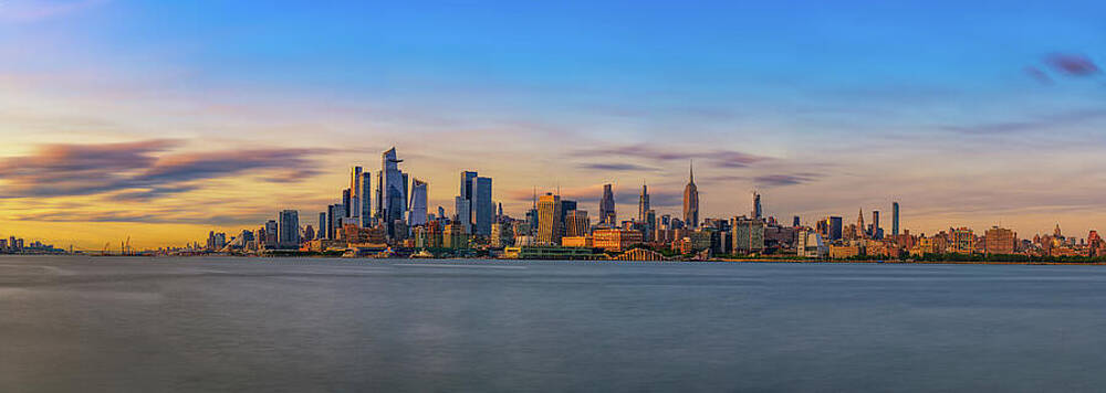 Wall Art featuring the photograph Panorama Of New York City Skyline With Hudson Yards District At Sunset by Miroslav Liska