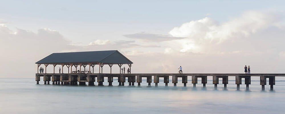 Hawaii Wall Art featuring the photograph Panorama Of Sunrise Over Hanalei Pier On Kauai by Steven Heap