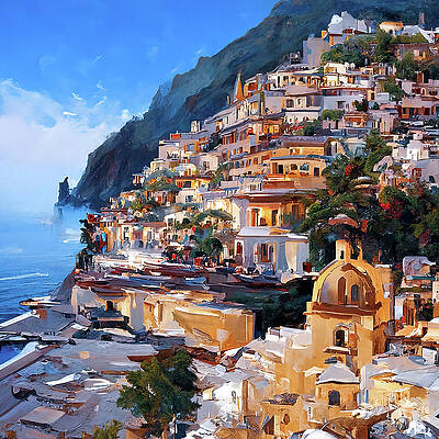 Landscape Painting - Panoramas Of Italy, Positano, 01 by AM FineArtPrints