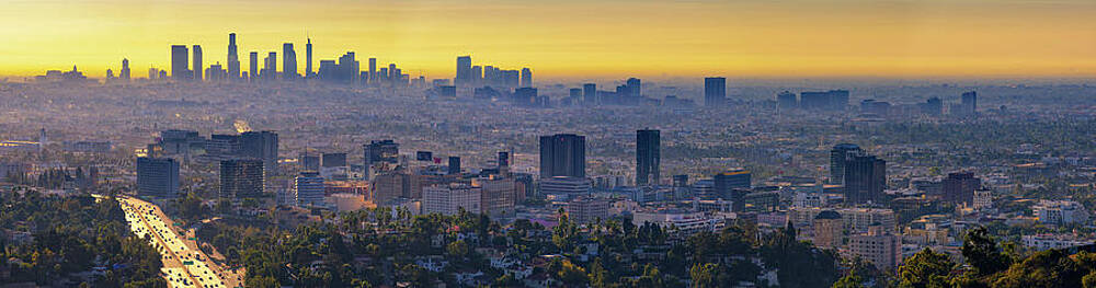 Sunrise Wall Art featuring the photograph Panoramic View Of Hollywood Downtown At Sunrise by Miroslav Liska