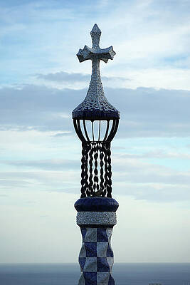Spain Photograph - Parc Guell Cross And Seascape by Richard Reeve