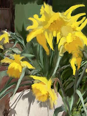 Flower Wall Art featuring the painting Park City Daffodils - Spring Flowers Wall Art by Sonja Kraft