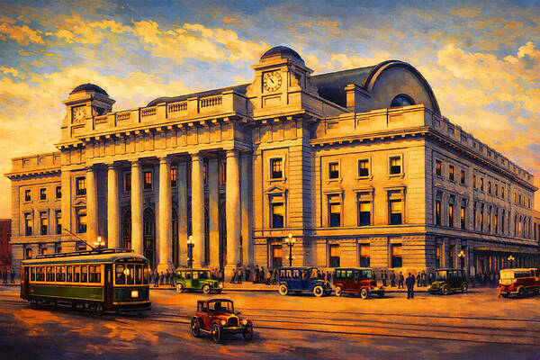 Historic Train Station at Sunset Digital Art