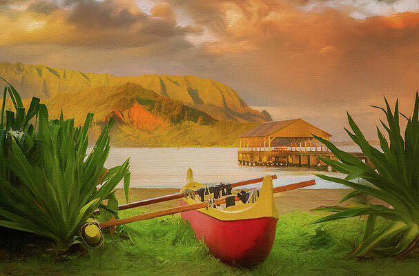 Canoe by the Lakeside at Sunset Wall Art