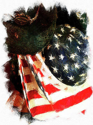 Wall Art featuring the mixed media Patriotic Hats On Route 66, Arizona by Tatiana Travelways