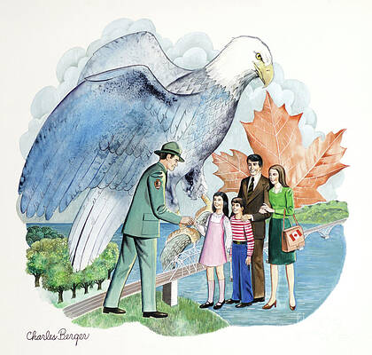 United States Wall Art featuring the painting Peace Bridge Between Canada And The United States by Charles Berger
