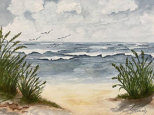 Sky Wall Art featuring the painting Peaceful Beach by Judy Strickland