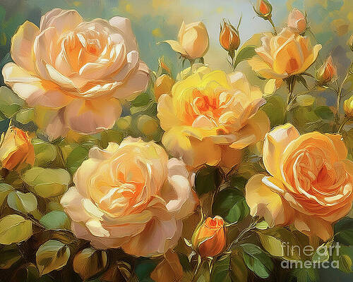 Vintage Wall Art featuring the ai art Peach Yellow Roses by Macro Abundance