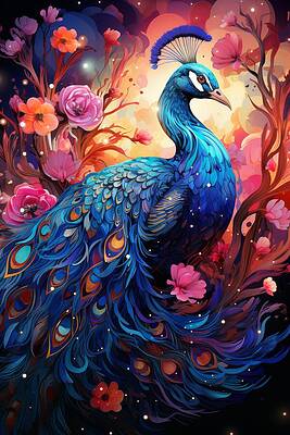 Wall Art featuring the painting Peacock by Land of Dreams