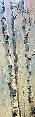 Tree Wall Art featuring the painting Peeking Through The Aspens by Judy Strickland