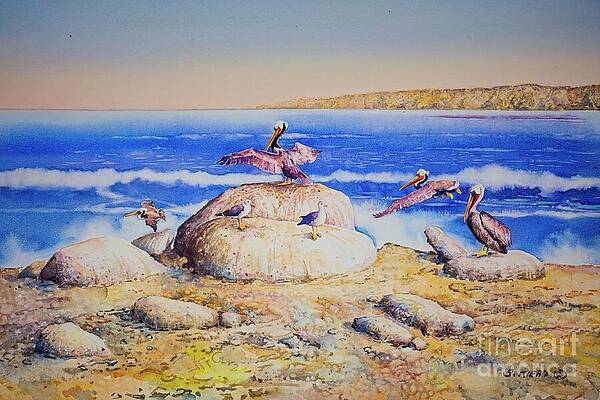 Wall Art featuring the painting Pelican Look Out by Sybil Riead