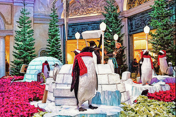 Festive Penguins in Holiday Display Wall Art