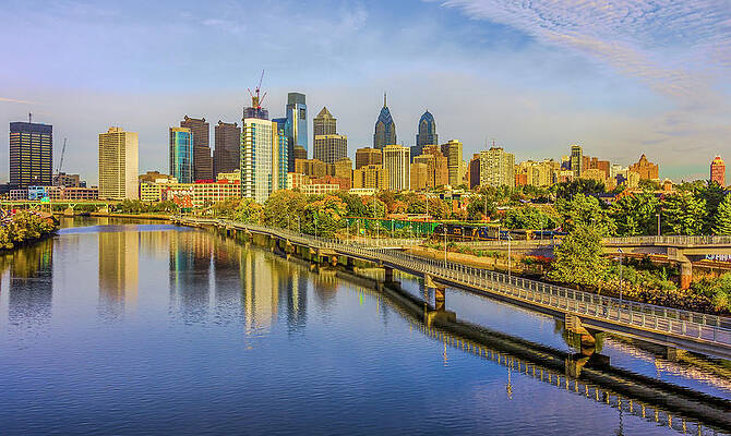 Architecture Wall Art featuring the photograph Philadelphia Skyline - View From South Street Bridge by Elvira Peretsman