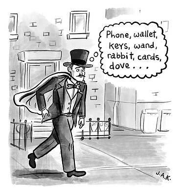 Adam Wall Art featuring the drawing Phone Wallet Keys Wand by Jason Adam Katzenstein