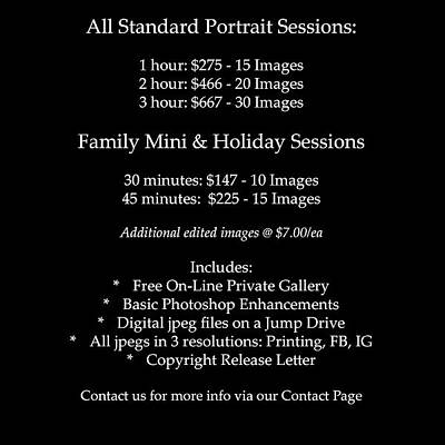Photography Session Price List Wall Art