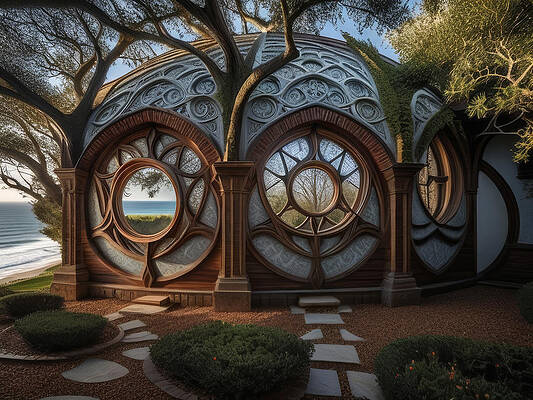 Whimsical Digital Art - Picnic Shelter By The Beach by Eris And AI