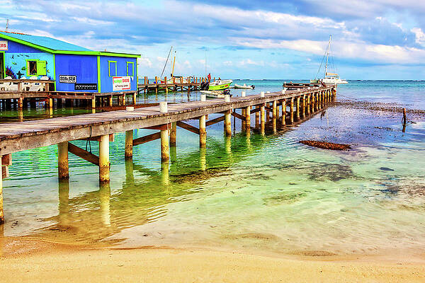 Wall Art featuring the photograph Pier On San Pedro, Ambergris Caye, Belize by Tatiana Travelways